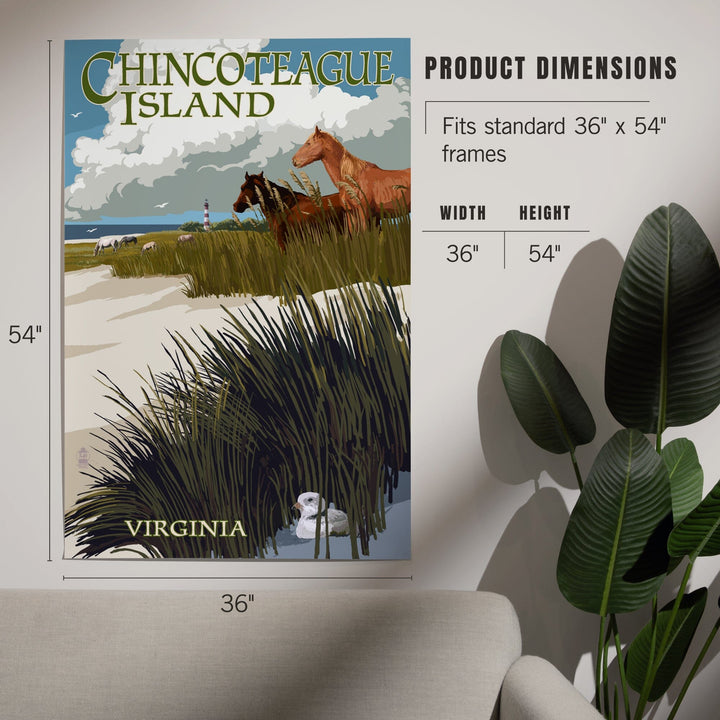 Chincoteague Island, Virginia, Horses and Dunes, Art & Giclee Prints Art Lantern Press 