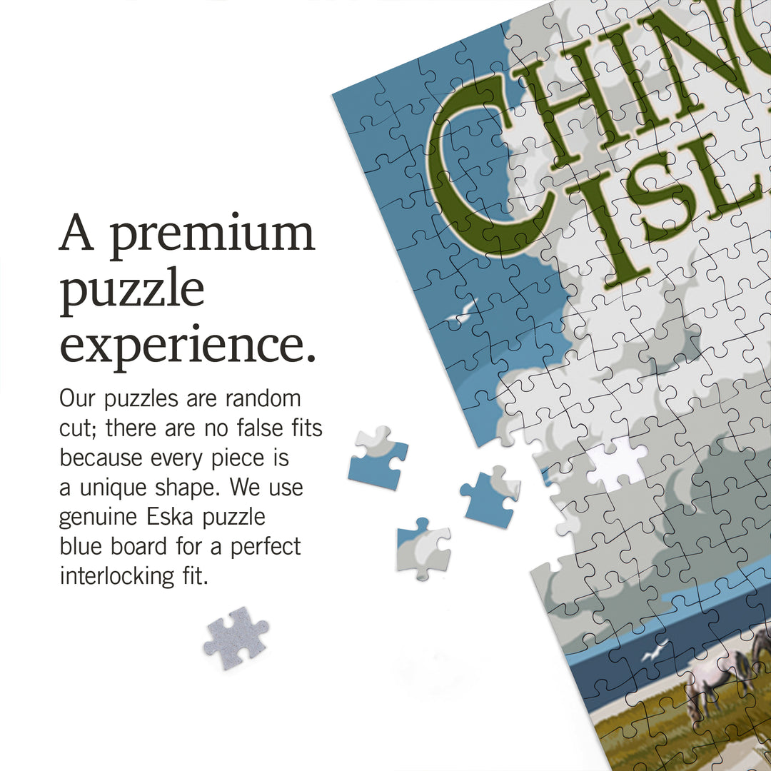 Chincoteague Island, Virginia, Horses and Dunes, Jigsaw Puzzle Puzzle Lantern Press 