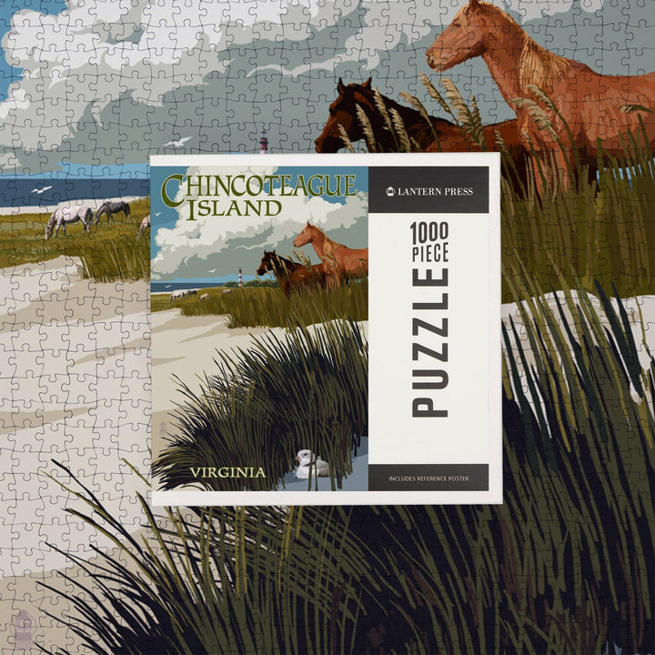 Chincoteague Island, Virginia, Horses and Dunes, Jigsaw Puzzle Puzzle Lantern Press 