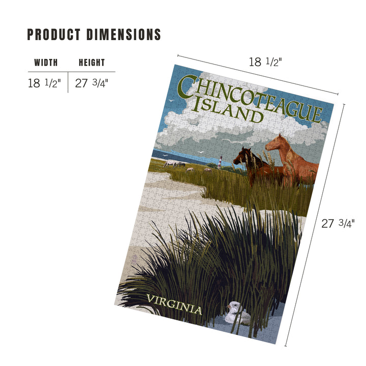 Chincoteague Island, Virginia, Horses and Dunes, Jigsaw Puzzle Puzzle Lantern Press 