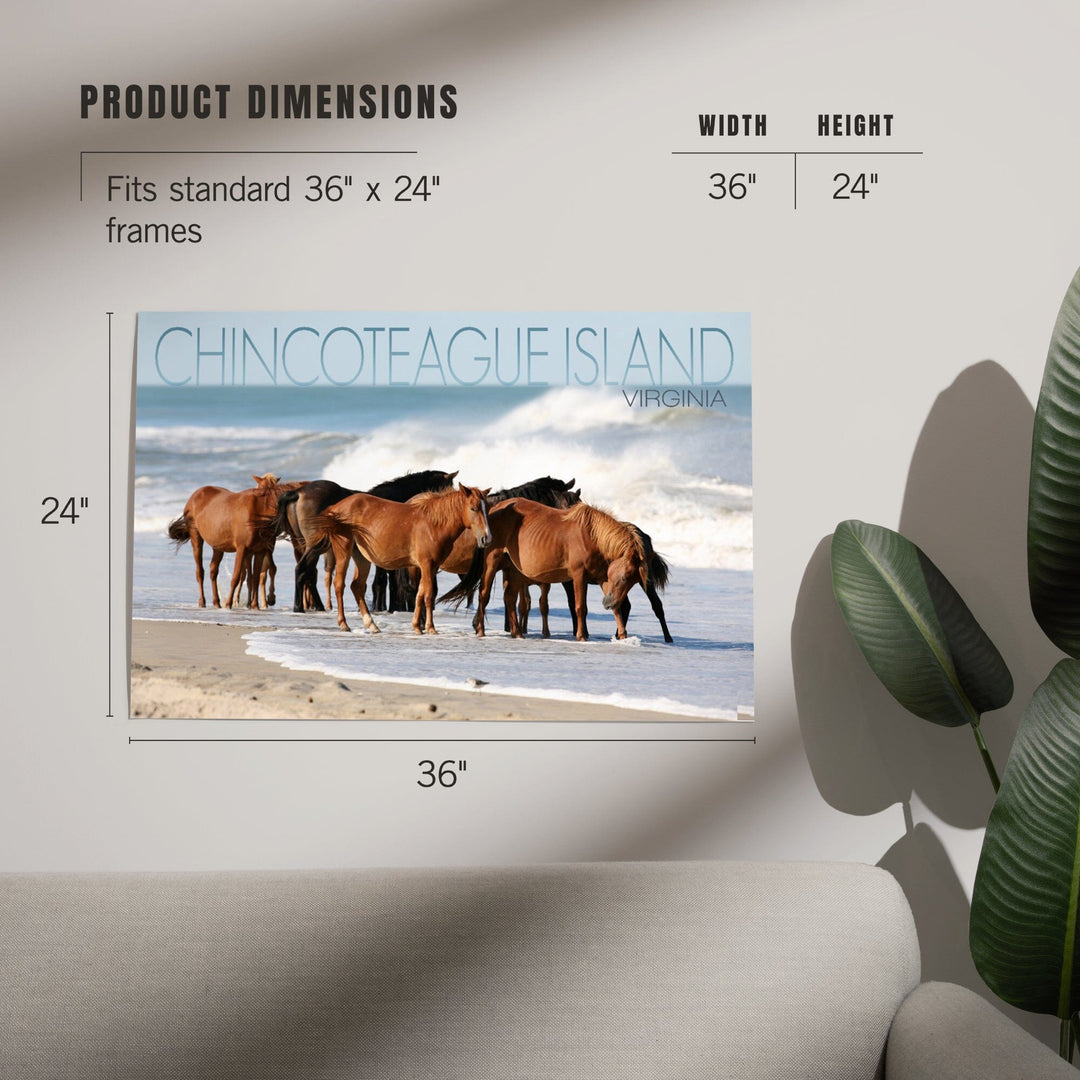 Chincoteague Island, Virginia, Horses on Beach, Art & Giclee Prints Art Lantern Press 