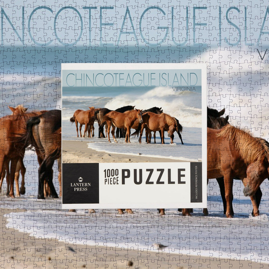 Chincoteague Island, Virginia, Horses on Beach, Jigsaw Puzzle Puzzle Lantern Press 