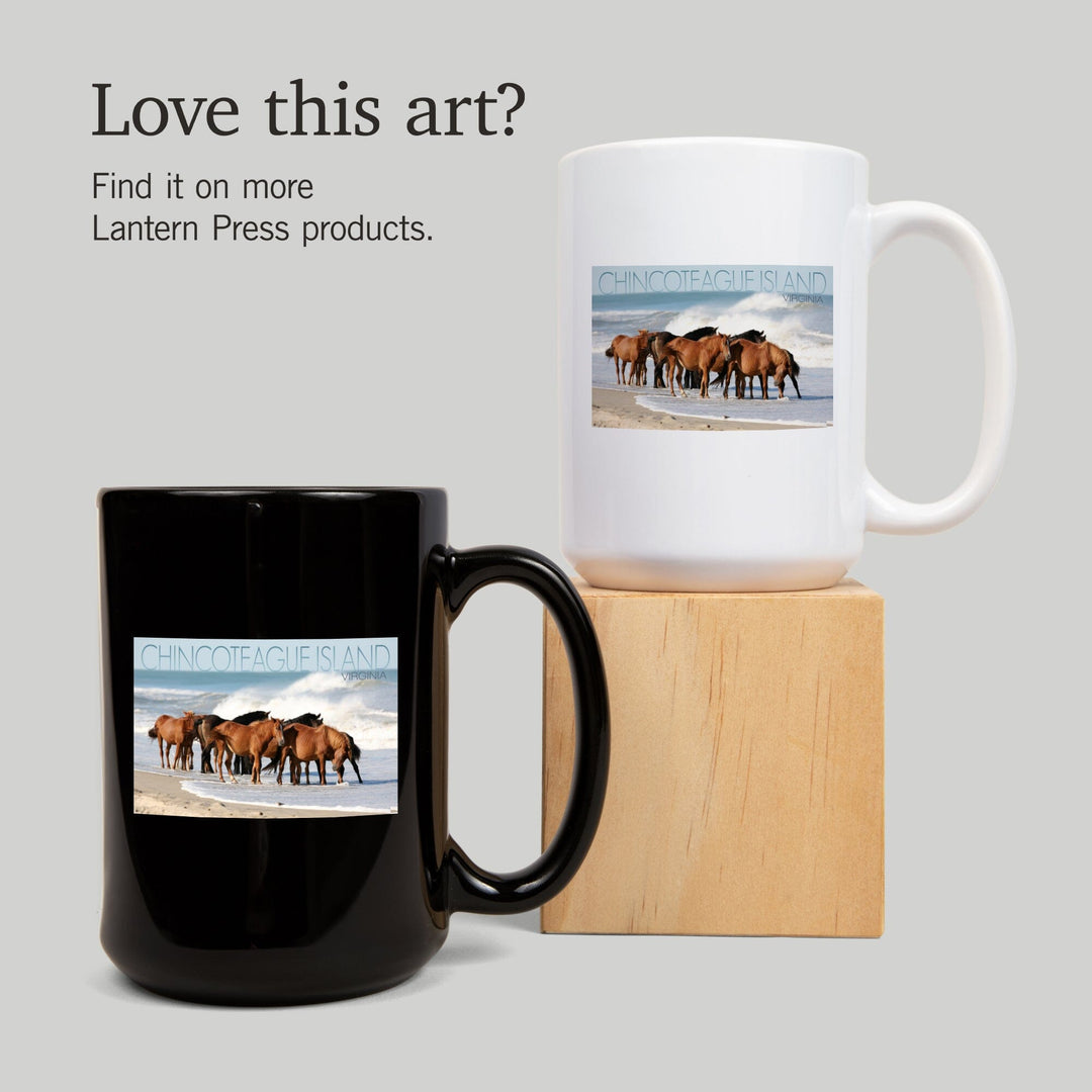 Chincoteague Island, Virginia, Horses on Beach, Lantern Press Photography, Ceramic Mug Mugs Lantern Press 