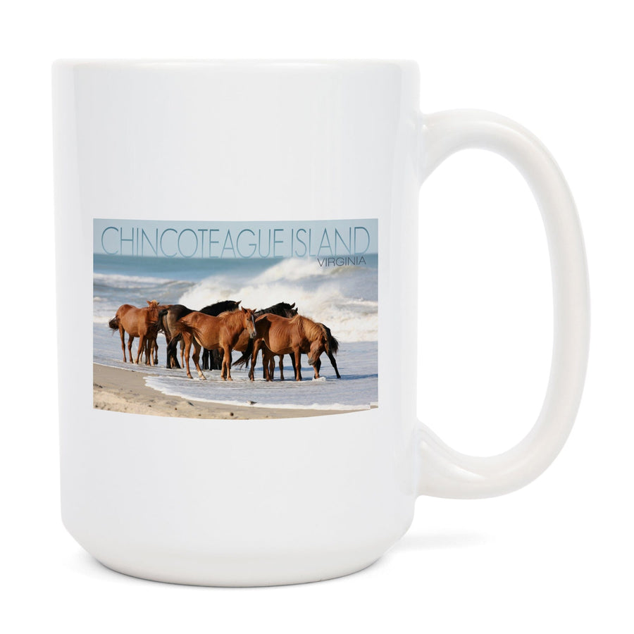 Chincoteague Island, Virginia, Horses on Beach, Lantern Press Photography, Ceramic Mug Mugs Lantern Press 