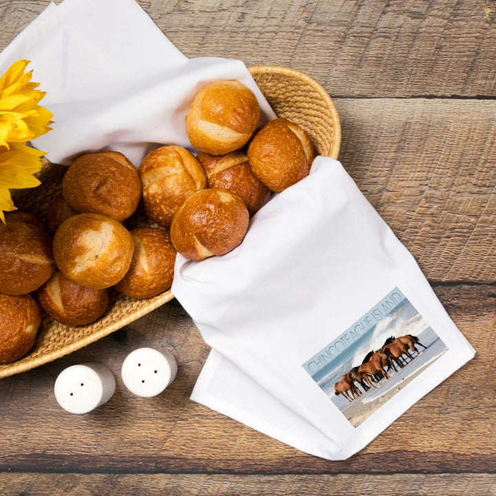 Chincoteague Island, Virginia, Horses on Beach, Organic Cotton Kitchen Tea Towels Kitchen Lantern Press 