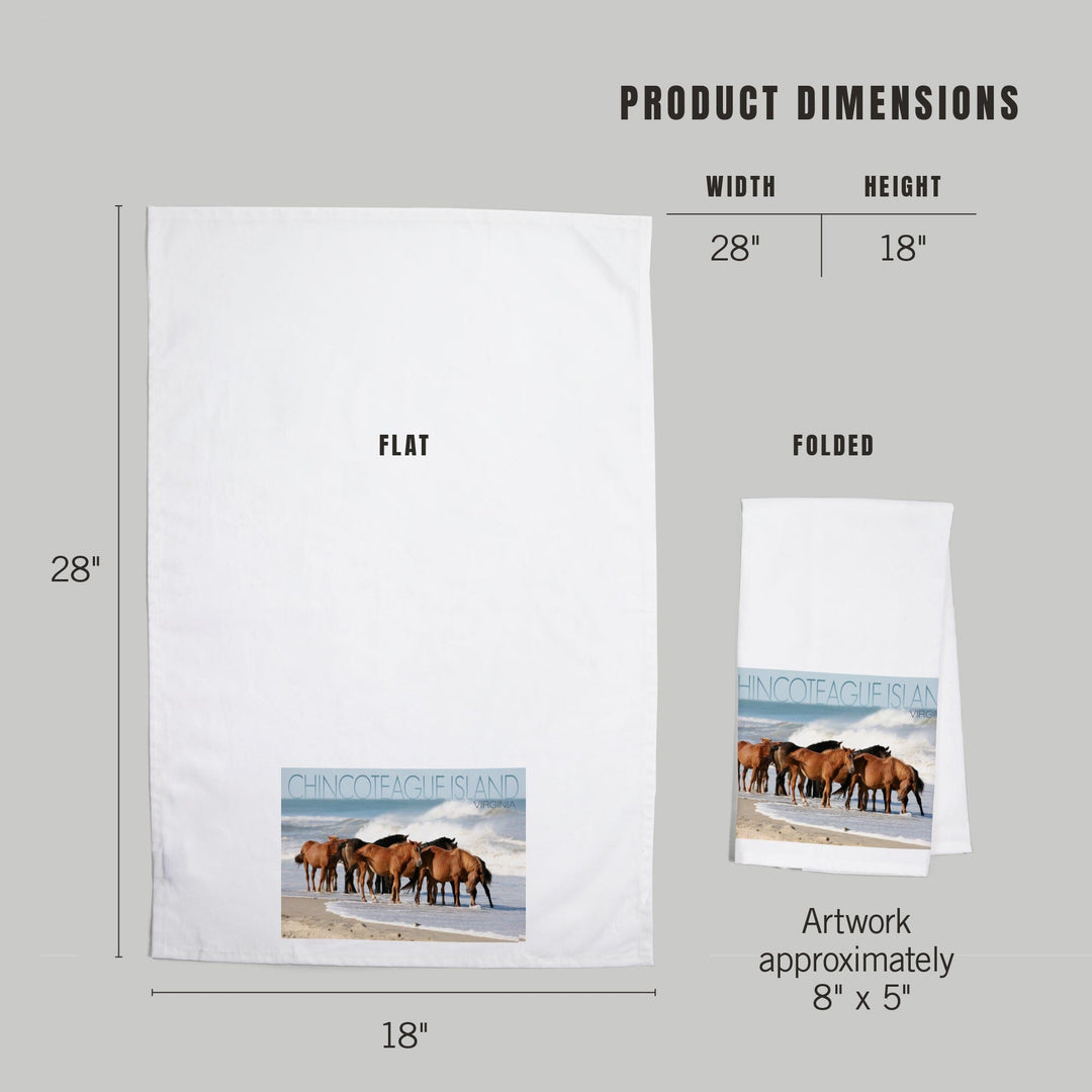 Chincoteague Island, Virginia, Horses on Beach, Organic Cotton Kitchen Tea Towels Kitchen Lantern Press 