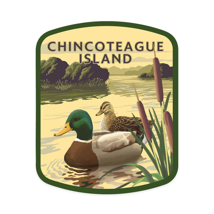 Chincoteague Island, Virginia, Mallard Ducks, Contour, Vinyl Sticker - Lantern Press