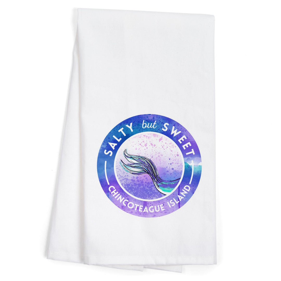 Chincoteague Island, Virginia, Salty but Sweet, Mermaid Tail, Contour, Organic Cotton Kitchen Tea Towels - Lantern Press