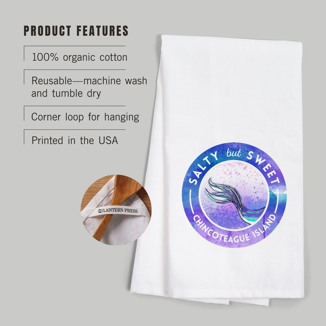 Chincoteague Island, Virginia, Salty but Sweet, Mermaid Tail, Contour, Organic Cotton Kitchen Tea Towels Kitchen Lantern Press 