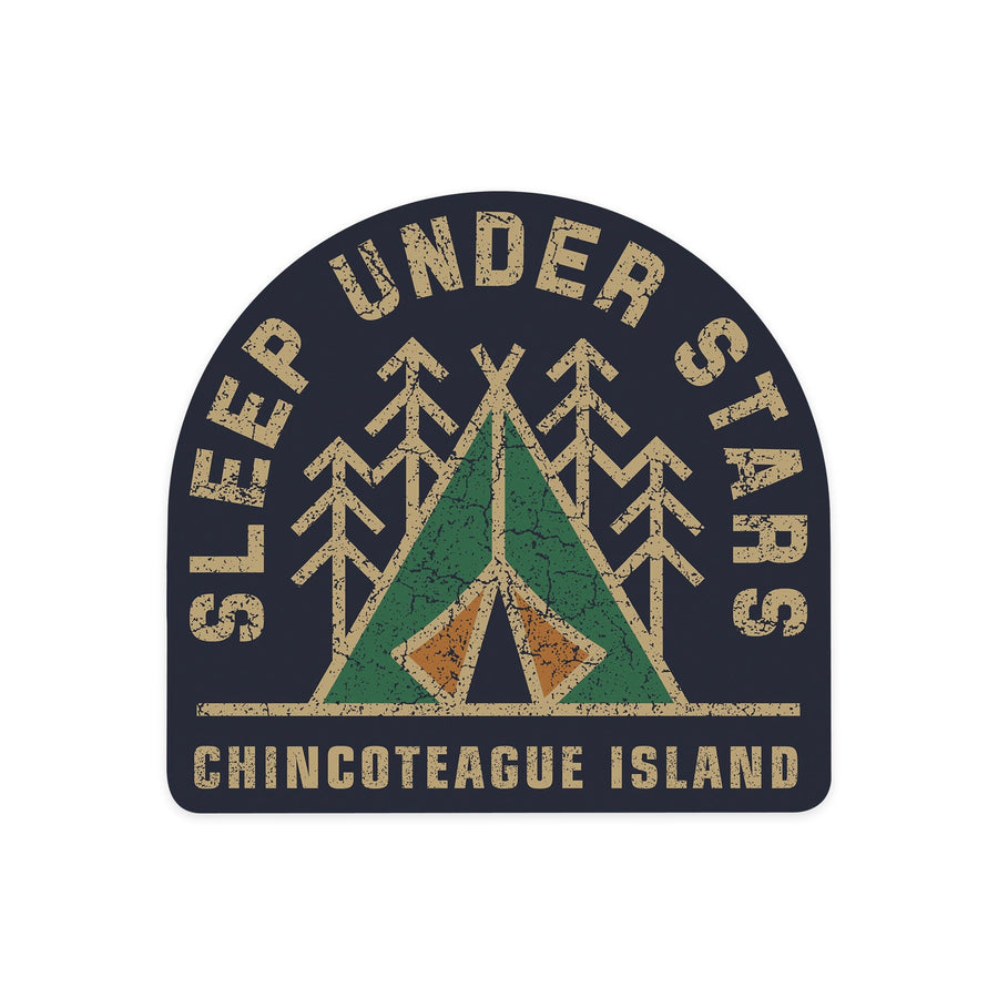 Chincoteague Island, Virginia, Sleep Under the Stars, Camping, Contour, Vinyl Sticker Sticker Lantern Press 