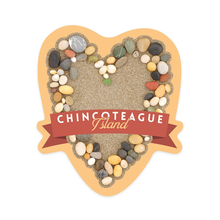 Chincoteague Island, Virginia, Stone Heart on Sand, Contour, Vinyl Sticker - Lantern Press