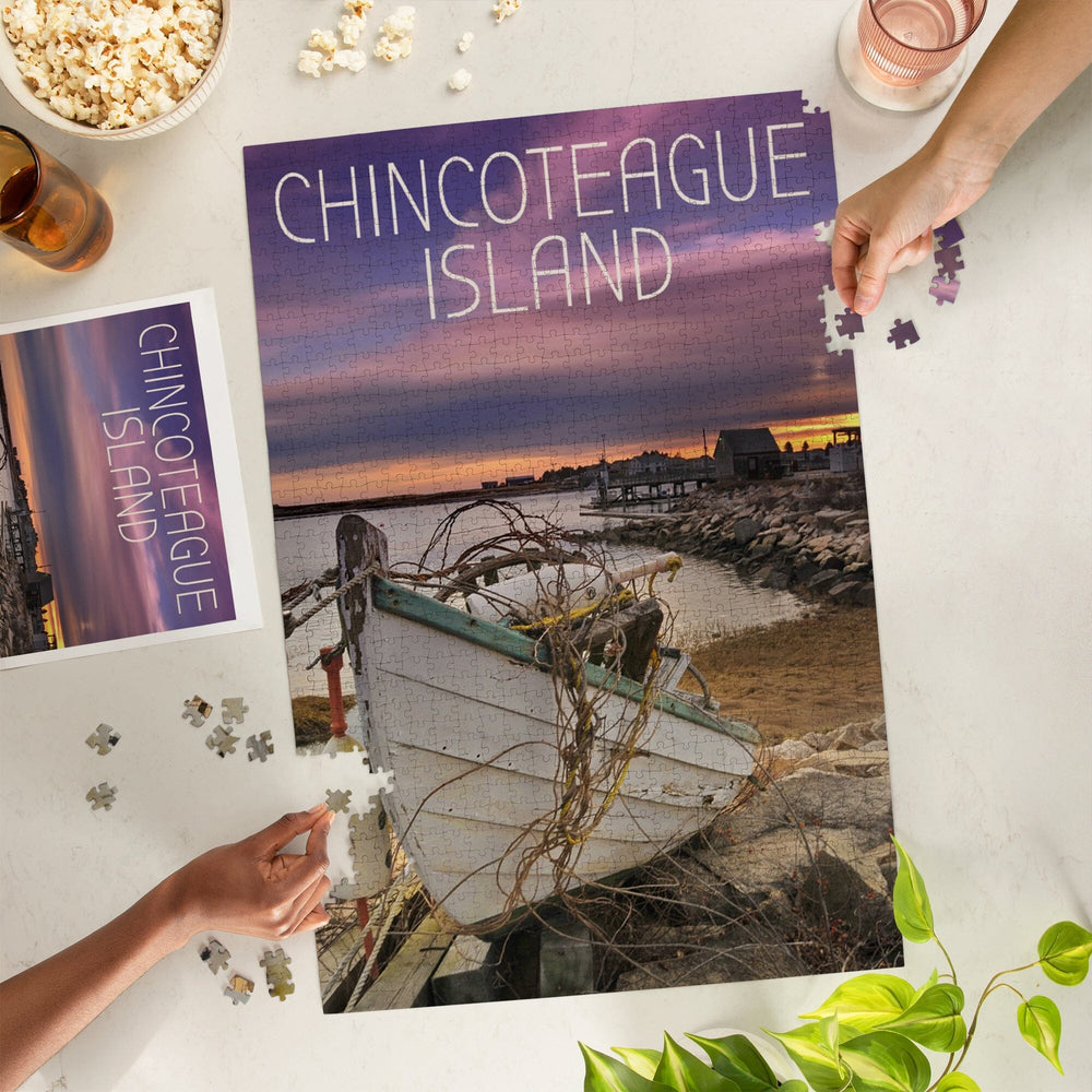 Chincoteague Island, Virginia, Wooden Boat on Beach, Jigsaw Puzzle Puzzle Lantern Press 