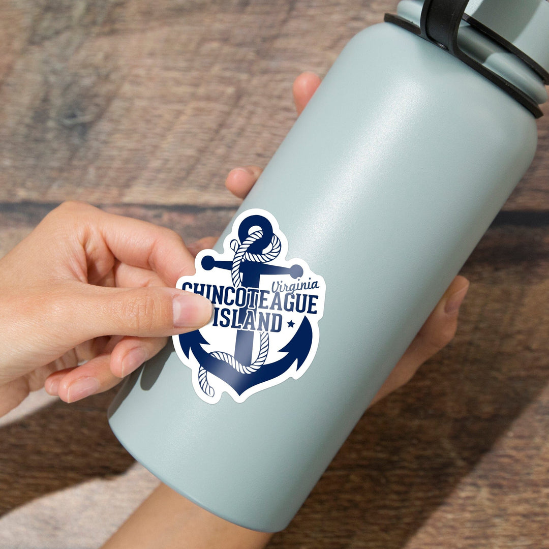 Chincoteague, Virginia, Anchor, Contour, Vinyl Sticker Sticker Lantern Press 