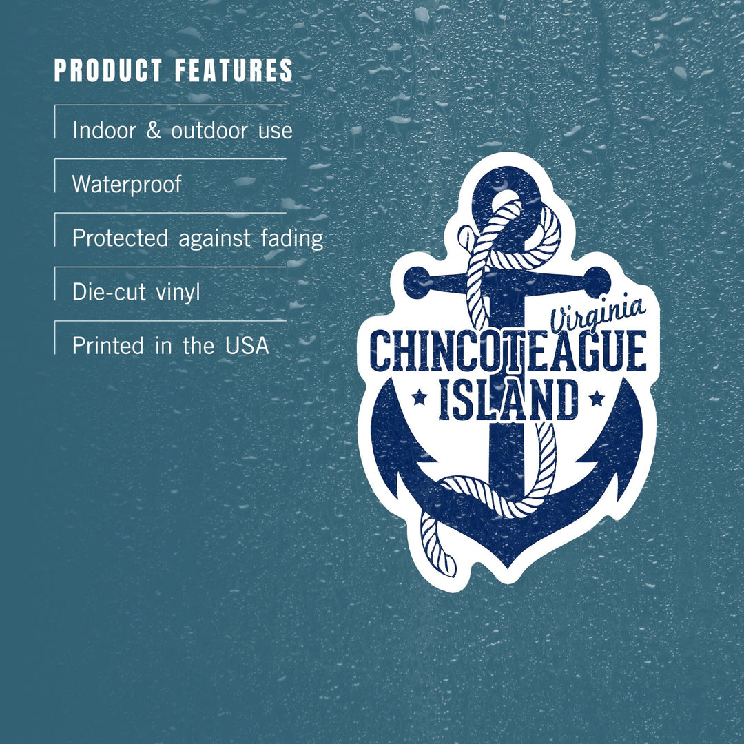 Chincoteague, Virginia, Anchor, Contour, Vinyl Sticker Sticker Lantern Press 