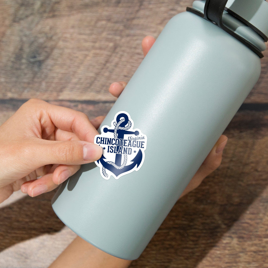 Chincoteague, Virginia, Anchor, Contour, Vinyl Sticker Sticker Lantern Press 