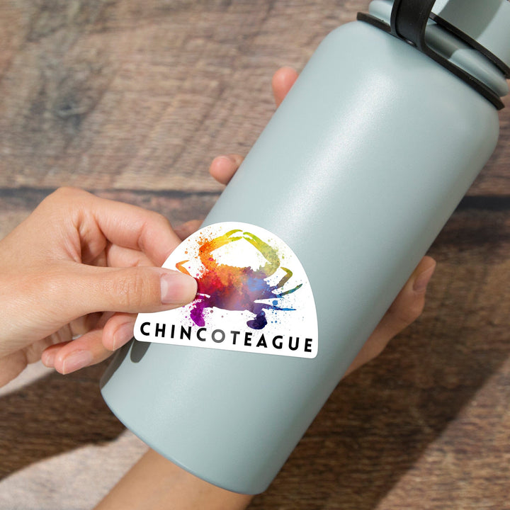 Chincoteague, Virginia, Blue Crab, Abstract Watercolor, Contour, Vinyl Sticker - Lantern Press