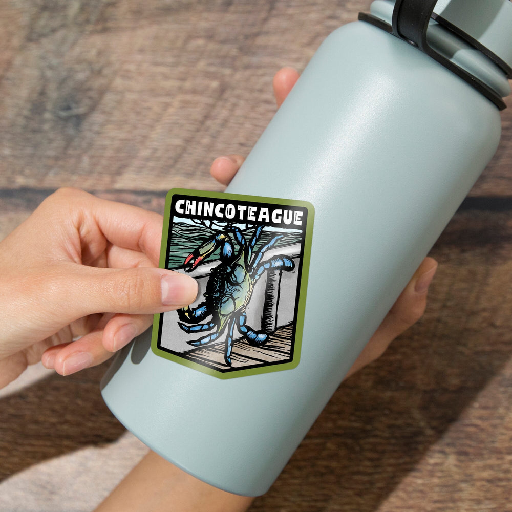 Chincoteague, Virginia, Blue Crab, Scratchboard, Contour, Vinyl Sticker - Lantern Press