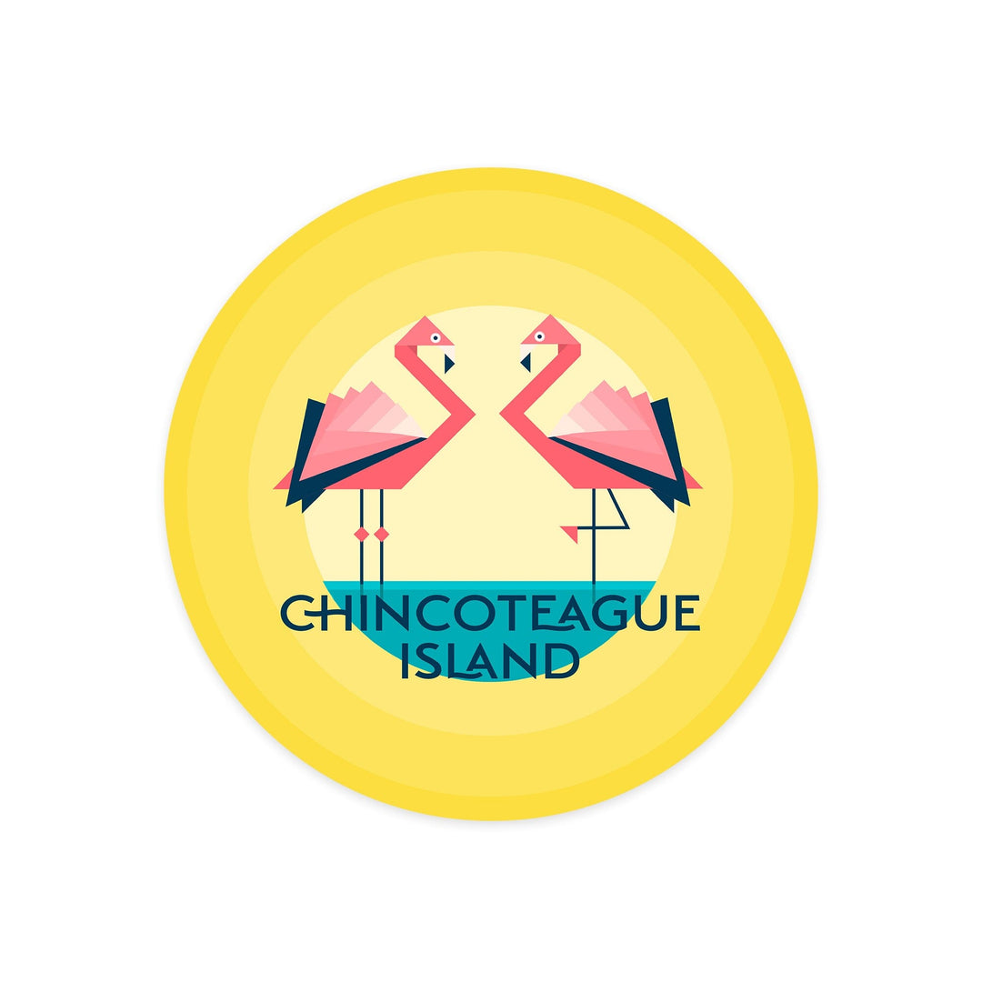 Chincoteague, Virginia, Flamingos, Vector Geometric, Contour, Vinyl Sticker Sticker Lantern Press 