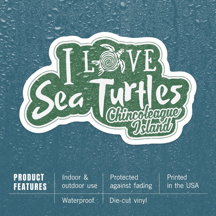 Chincoteague, Virginia, I Love Sea Turtles, Contour, Vinyl Sticker Sticker Lantern Press 