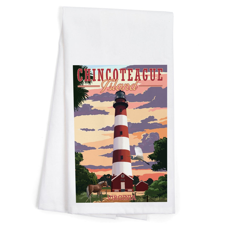 Chincoteague, Virginia, Lighthouse, Organic Cotton Kitchen Tea Towels Kitchen Lantern Press 