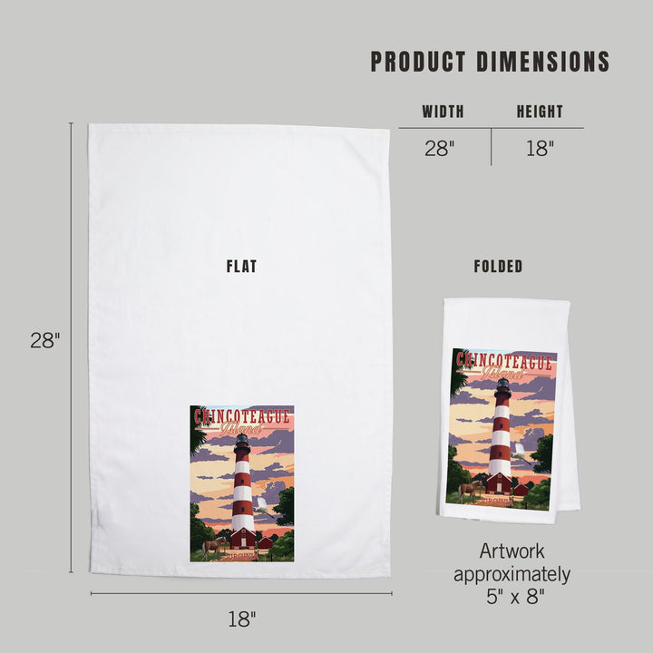 Chincoteague, Virginia, Lighthouse, Organic Cotton Kitchen Tea Towels Kitchen Lantern Press 