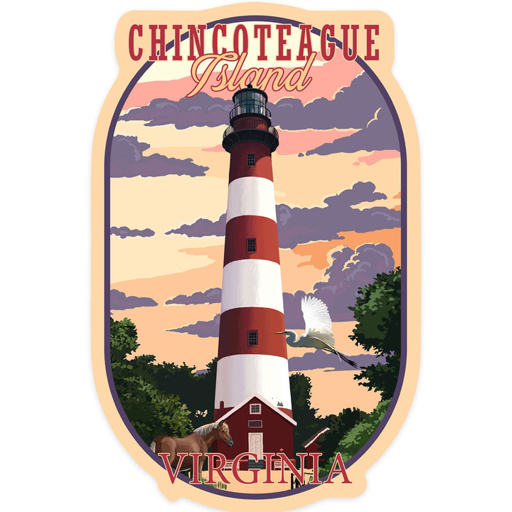 Chincoteague, Virginia, Lightouse, Contour, Vinyl Sticker Sticker Lantern Press 