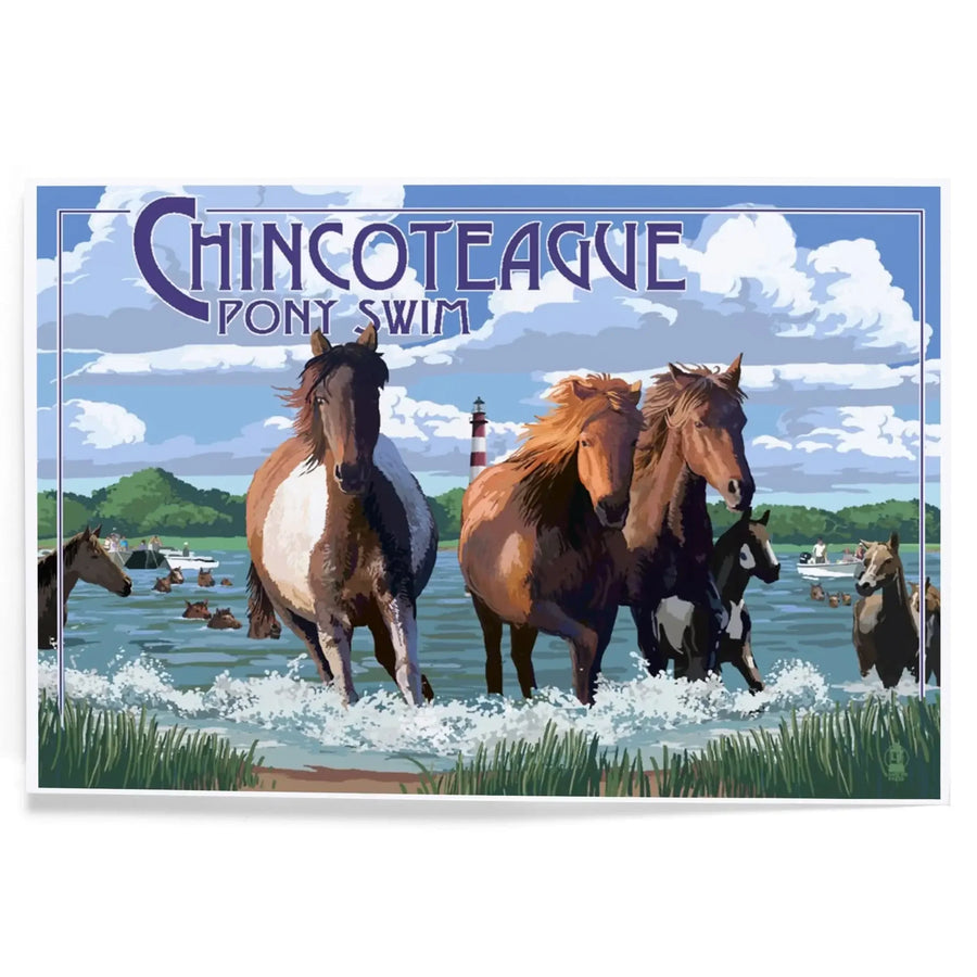 Chincoteague, Virginia, Pony Swim (Horizontal) art prints, metal