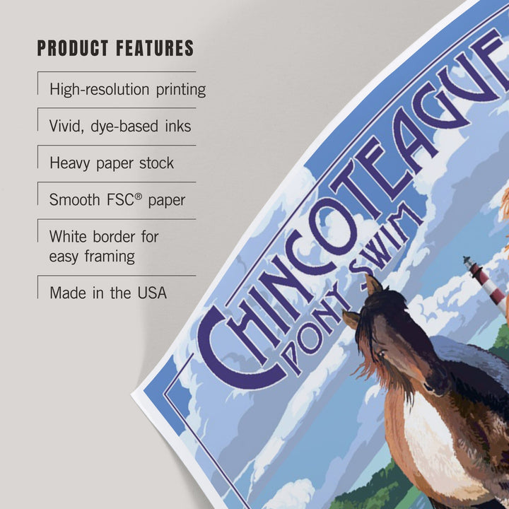 Chincoteague, Virginia, Pony Swim (Horizontal), Art & Giclee Prints Art Lantern Press 