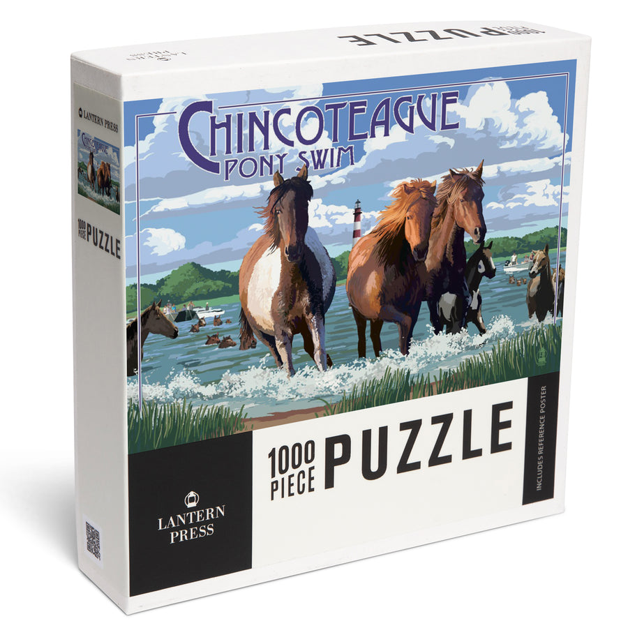Chincoteague, Virginia, Pony Swim (Horizontal), Jigsaw Puzzle Puzzle Lantern Press 