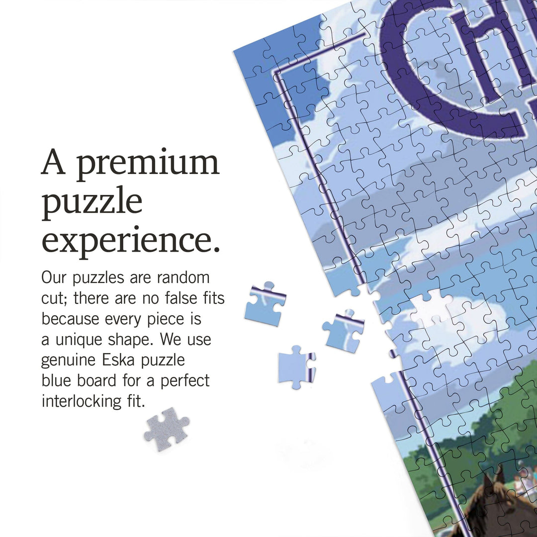 Chincoteague, Virginia, Pony Swim (Horizontal), Jigsaw Puzzle Puzzle Lantern Press 