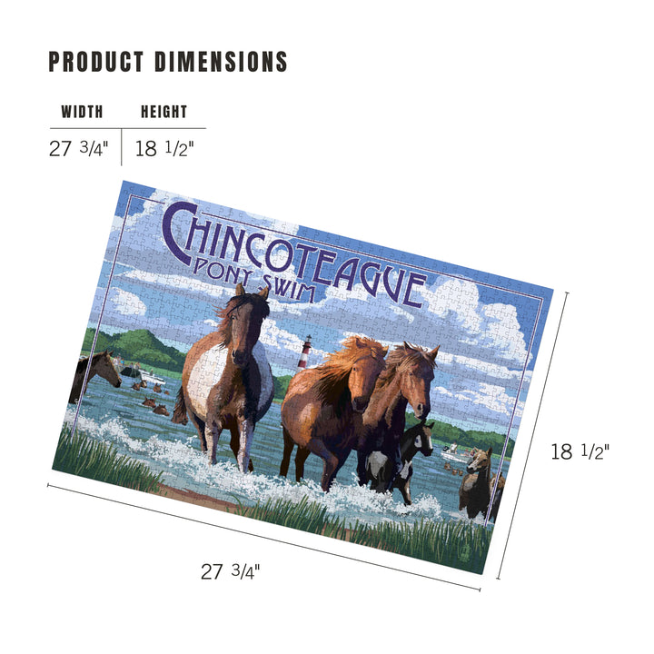 Chincoteague, Virginia, Pony Swim (Horizontal), Jigsaw Puzzle Puzzle Lantern Press 