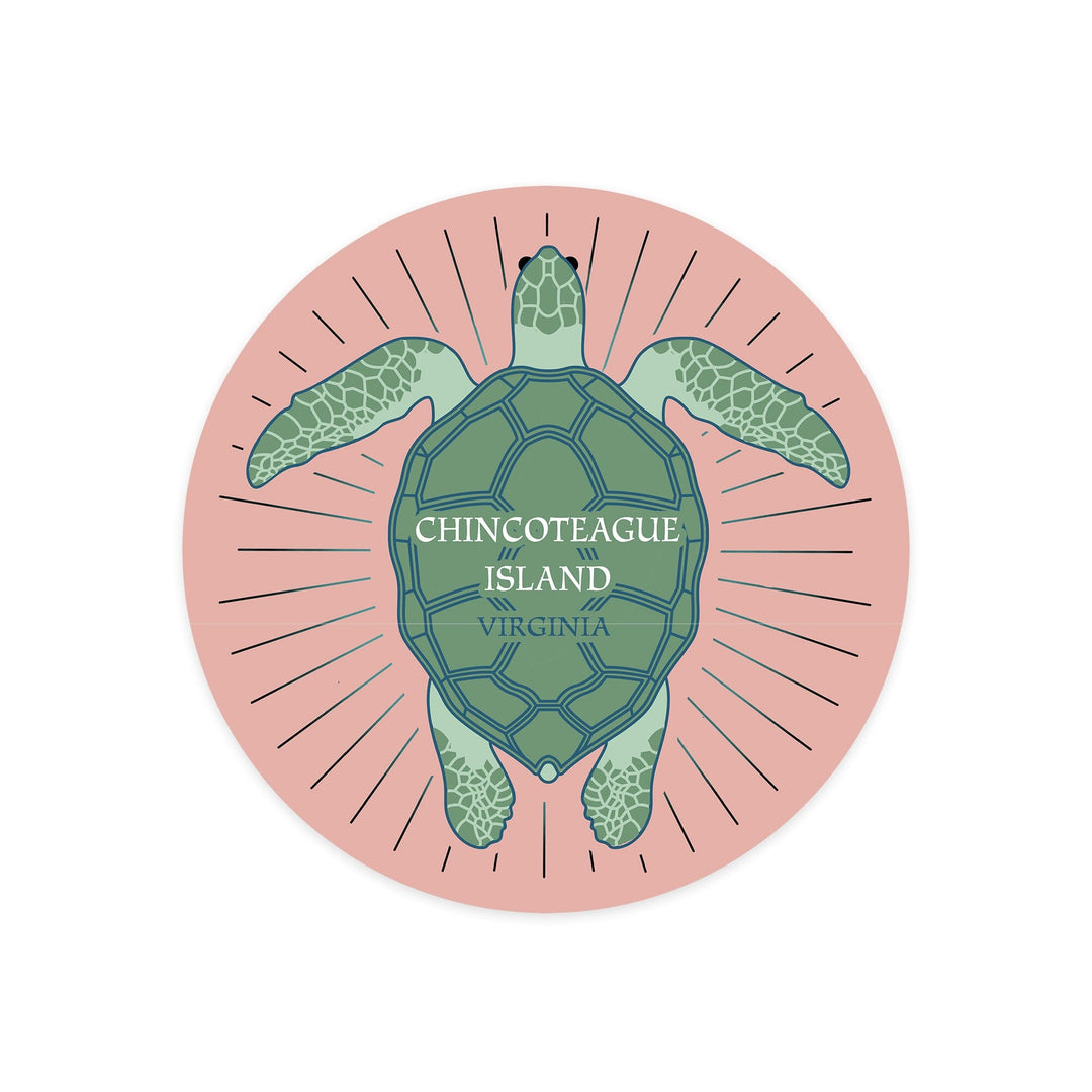 Chincoteague, Virginia, Sea Turtle, Pink, Contour, Vinyl Sticker Sticker Lantern Press 