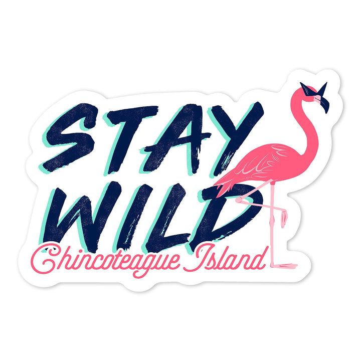 Chincoteague, Virginia, Stay Wild, Flamingo, Contour, Vinyl Sticker Sticker Lantern Press 