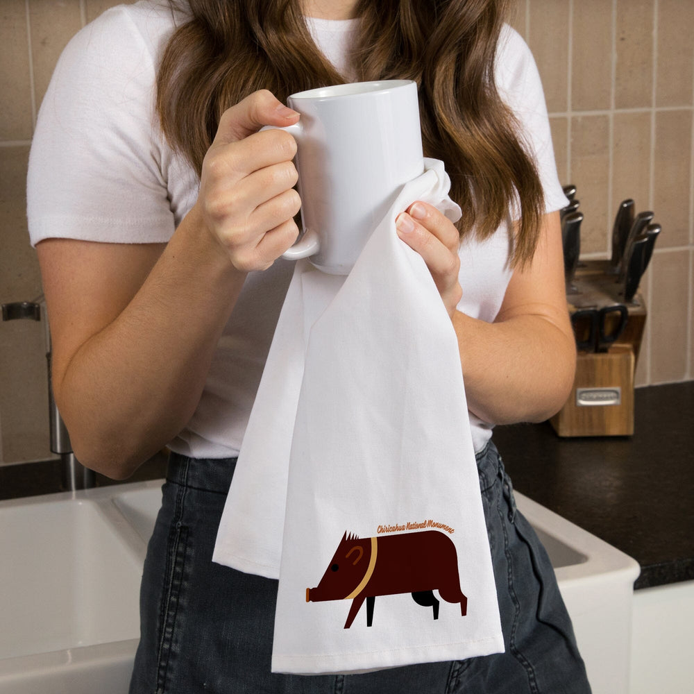 Chiricahua National Monument, Arizona, Javelina, Geometric, Contour, Organic Cotton Kitchen Tea Towels Kitchen Lantern Press 