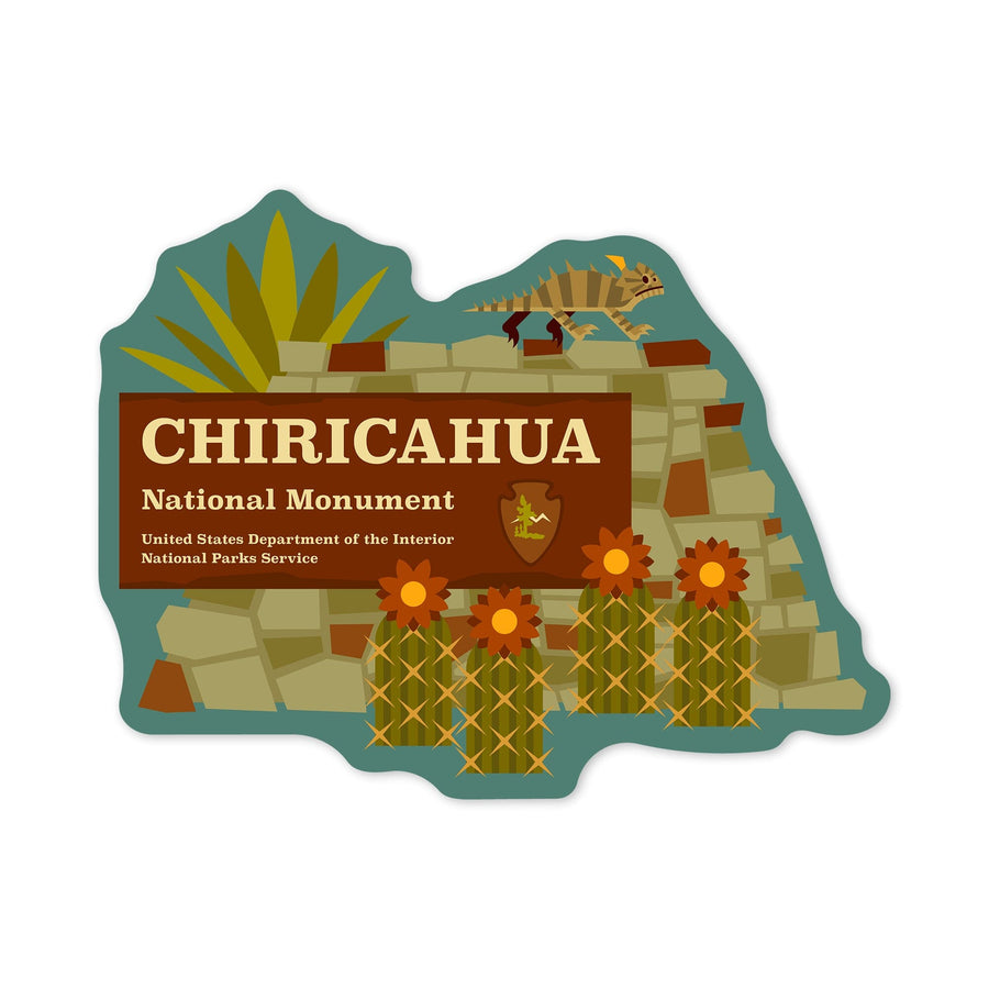 Chiricahua National Monument, Arizona, Lizard on Sign, Geo Breakout, Contour, Vinyl Sticker Sticker Lantern Press 