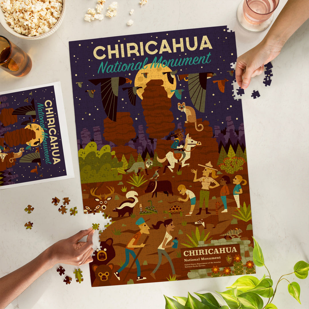 Chiricahua National Monument, Arizona, Night Scene, Geometric, Jigsaw Puzzle Puzzle Lantern Press 