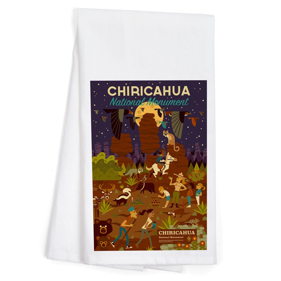 Chiricahua National Monument, Arizona, Night Scene, Geometric, Organic Cotton Kitchen Tea Towels Kitchen Lantern Press 