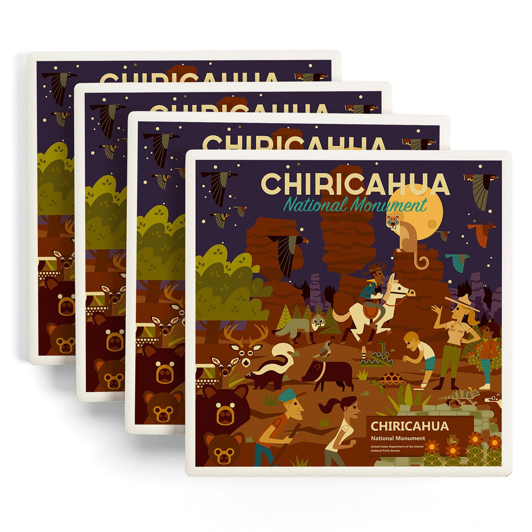 Chiricahua National Monument, Arizona, Night Time Geometric, Lantern Press Artwork, Coaster Set - Lantern Press