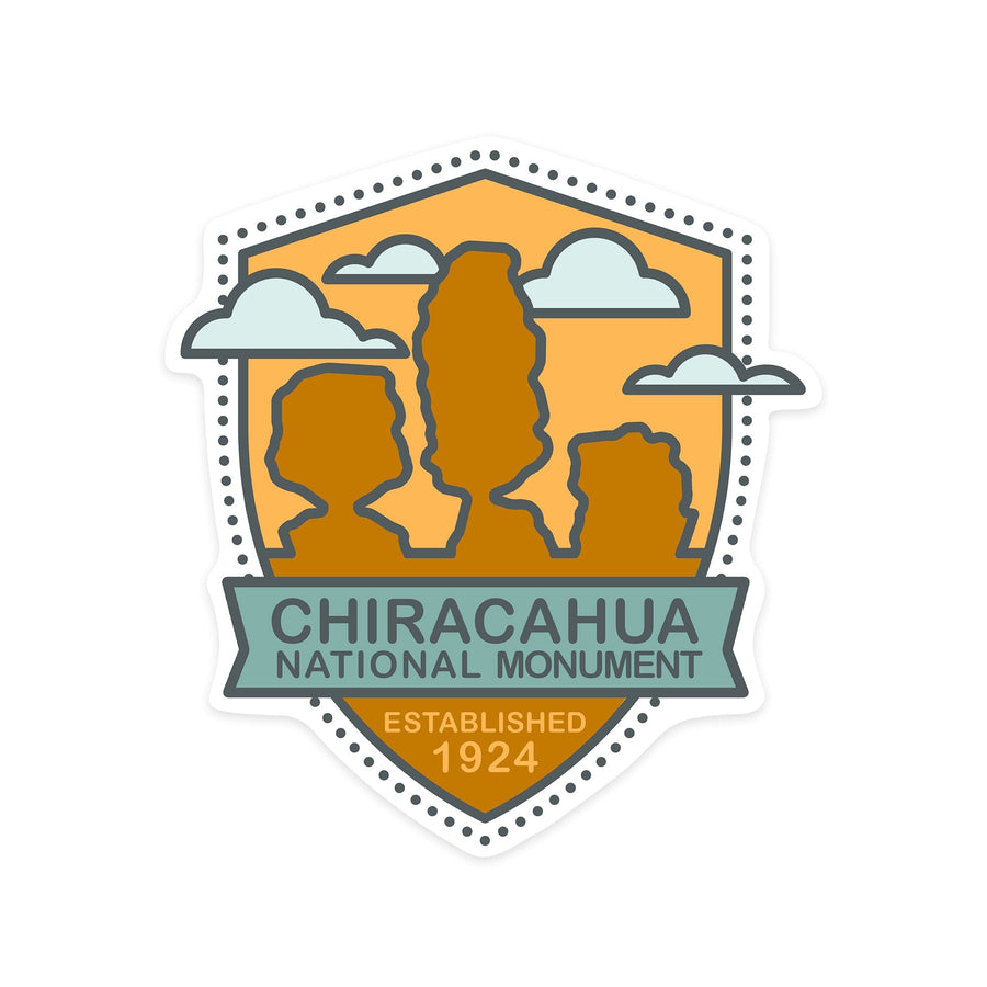Chiricahua National Monument, Arizona, Shield Vector, Contour, Lantern Press Artwork, Vinyl Sticker Sticker Lantern Press 