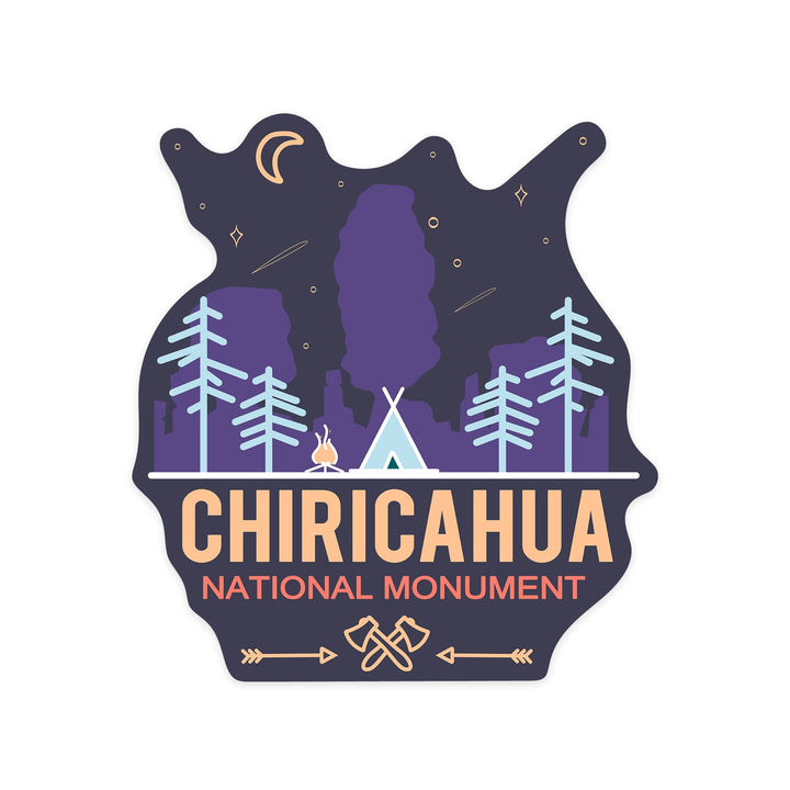 Chiricahua National Monument, Arizona, Simple Vector, Night Scene, Contour, Lantern Press Artwork, Vinyl Sticker Sticker Lantern Press 