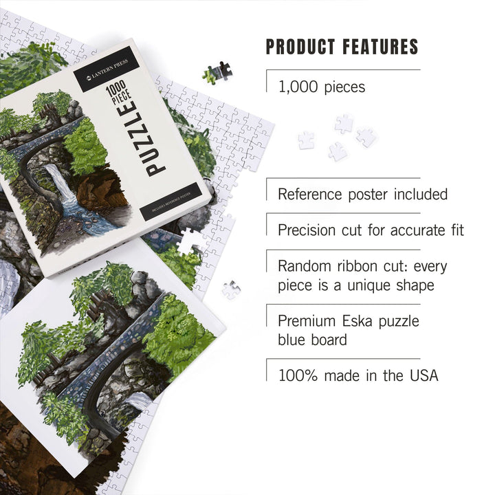 Christine Falls, Mount Rainier National Park, Illustration, Jigsaw Puzzle Puzzle Lantern Press 
