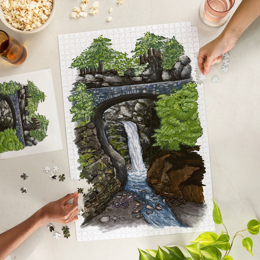 Christine Falls, Mount Rainier National Park, Illustration, Jigsaw Puzzle Puzzle Lantern Press 