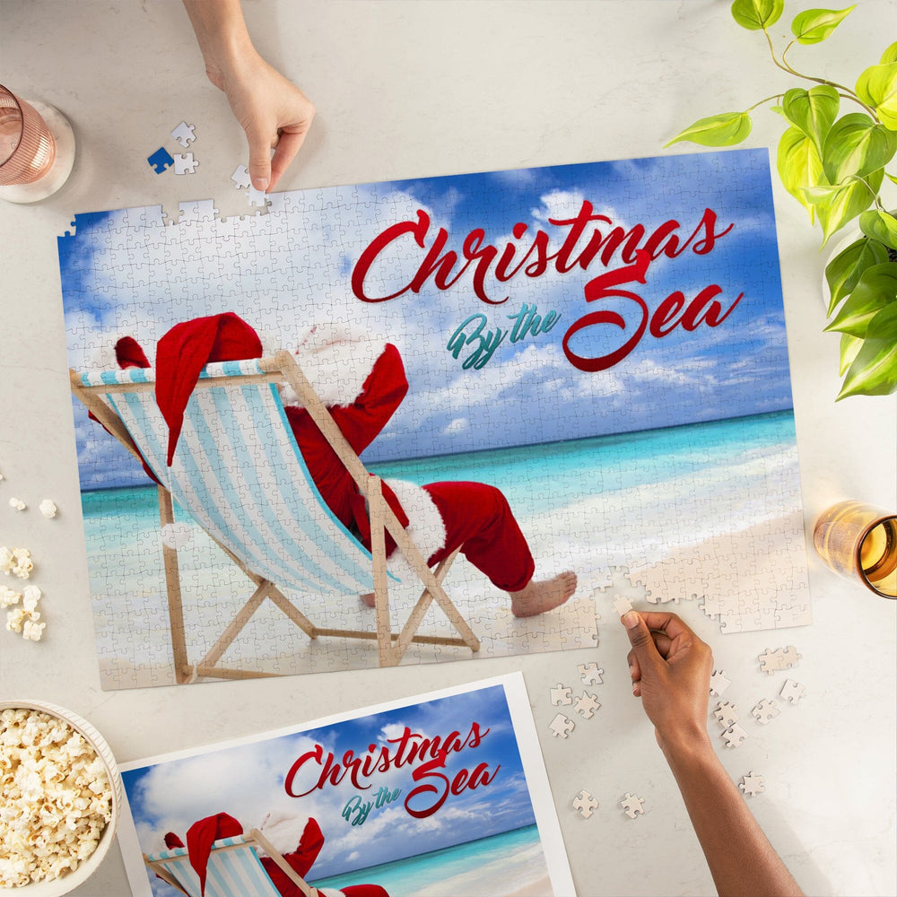 Christmas by the Sea, Santa on the Beach, Sentiment, Jigsaw Puzzle Puzzle Lantern Press 