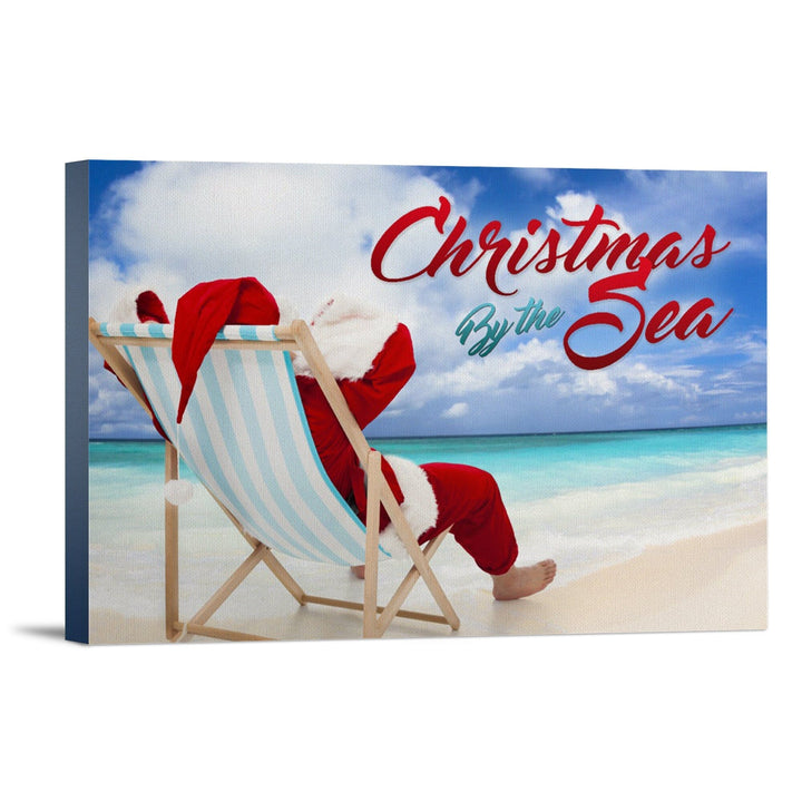 Christmas by the Sea, Santa on the Beach, Sentiment, Lantern Press Photography, Stretched Canvas Canvas Lantern Press 12x18 Stretched Canvas 