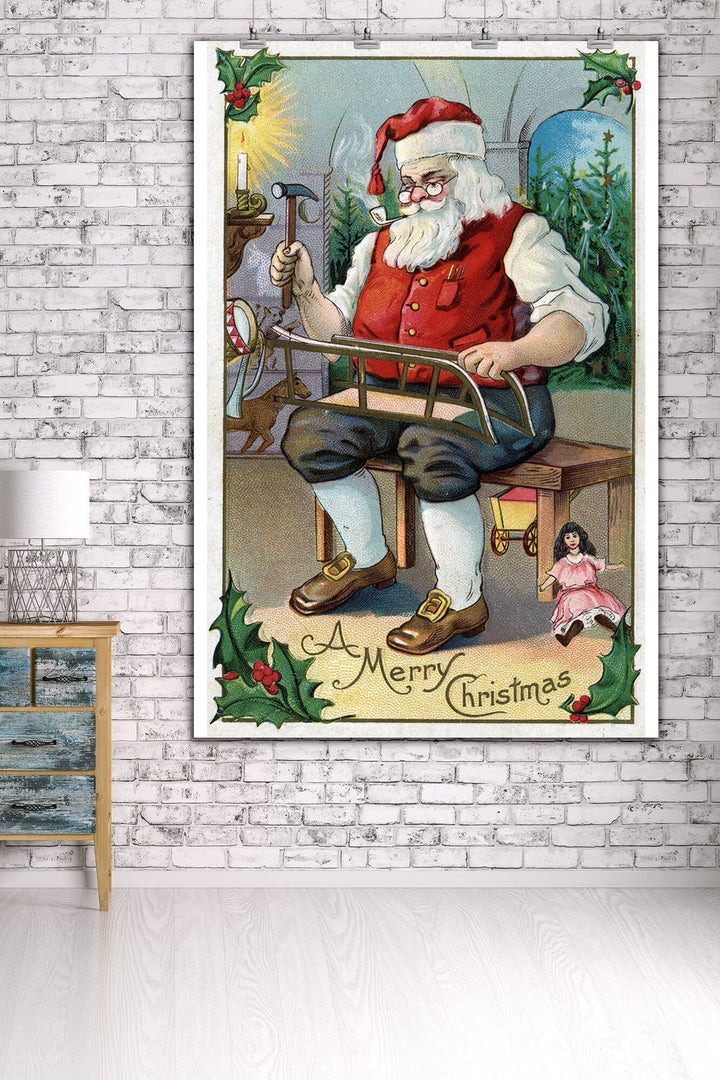 Christmas Greeting, Santa Building Sled, Art & Giclee Prints Art Lantern Press 36 x 54 Giclee Print 