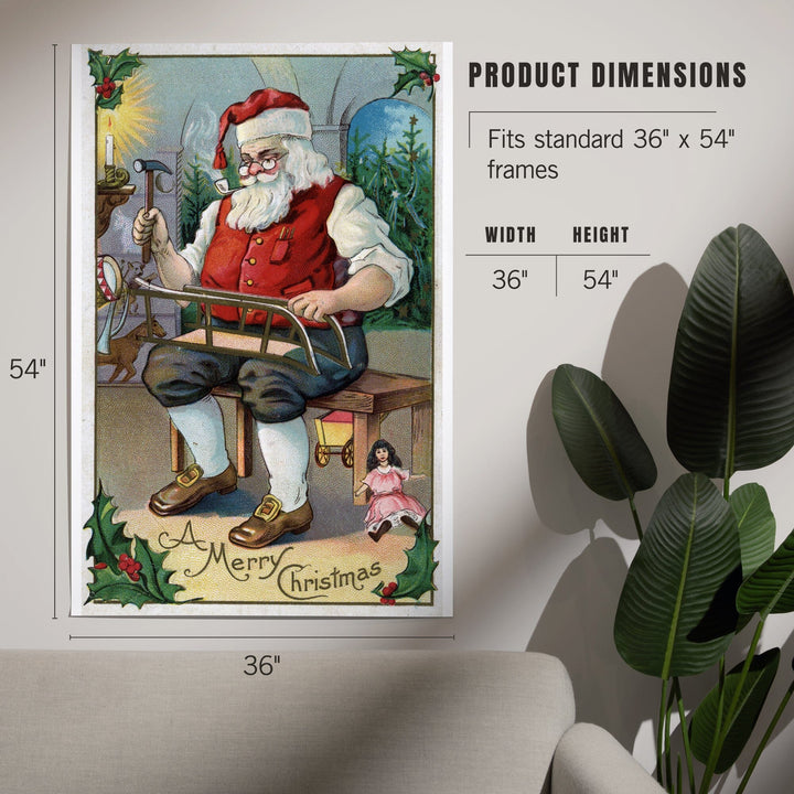 Christmas Greeting, Santa Building Sled, Art & Giclee Prints Art Lantern Press 