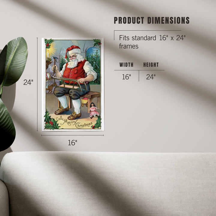 Christmas Greeting, Santa Building Sled, Art & Giclee Prints Art Lantern Press 