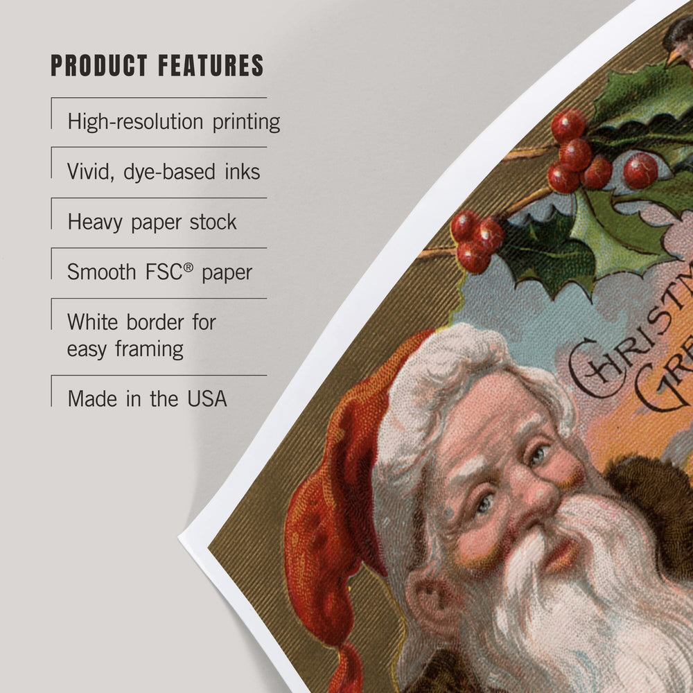 Christmas Greetings From Colorado, Santa with Holly, Village Scene, Art & Giclee Prints Art Lantern Press 