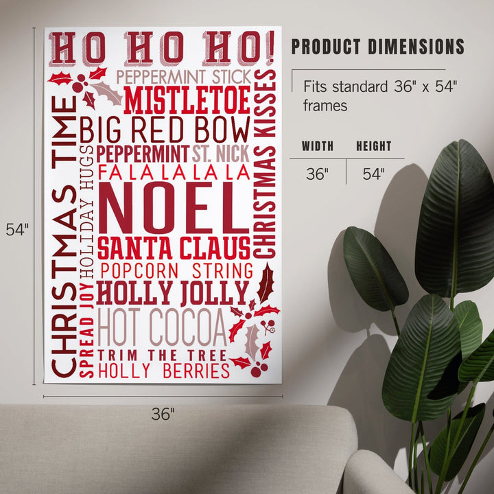 Christmas, Ho Ho Ho, Typography, Art & Giclee Prints Art Lantern Press 