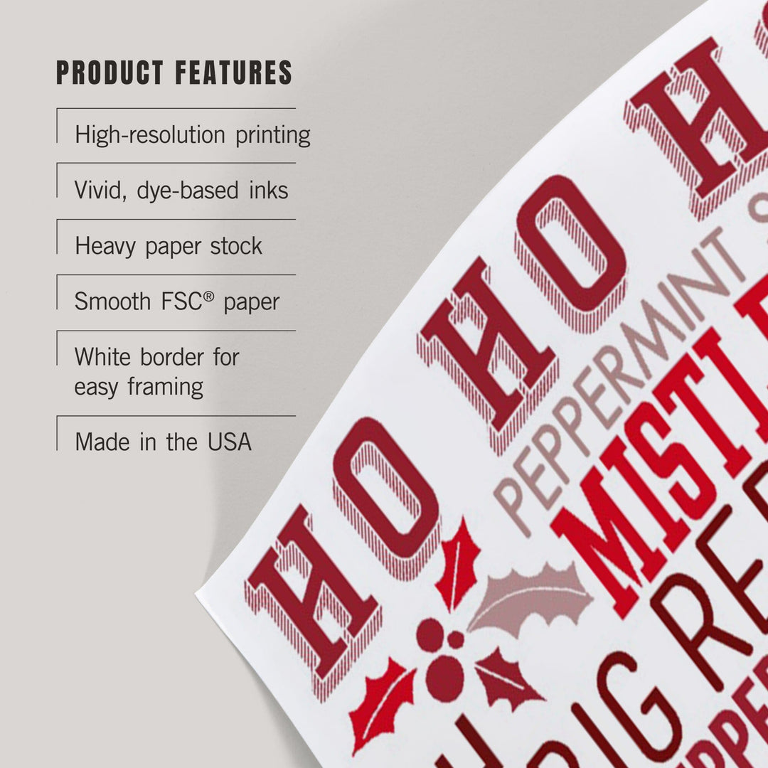 Christmas, Ho Ho Ho, Typography, Art & Giclee Prints Art Lantern Press 